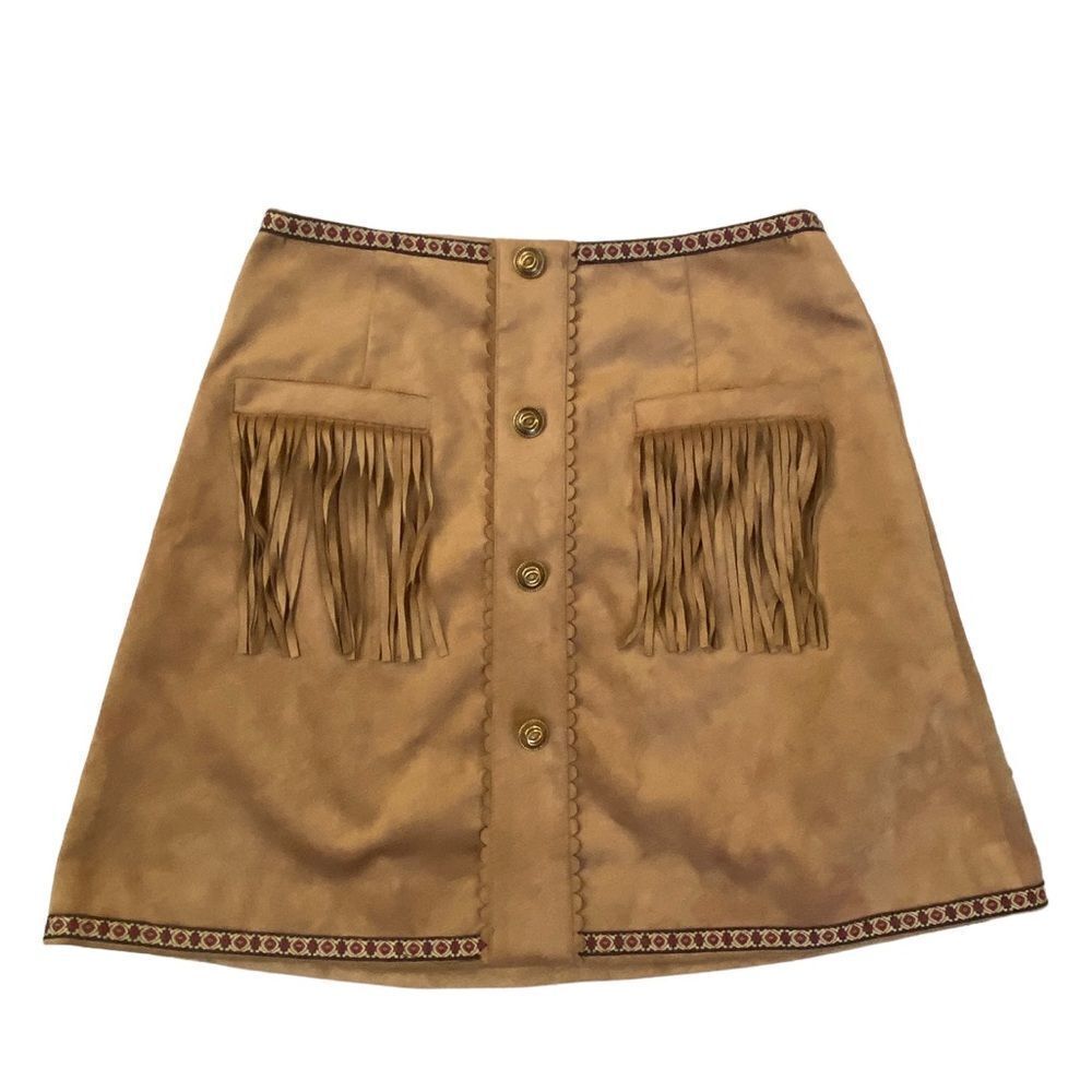Miuco Faux Suede Fringe Trim A-Line Mini Skirt Runs Small Sz M